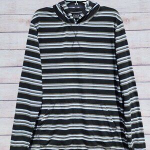 C.O.A. XL Black, White and Brown Striped Long Sleeve Hooded Shirt NWOT